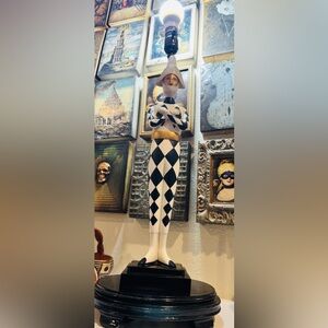 Mid-Century Harlequin Pierrot Table Lamp – Vintage Black &‎ White Jester Décor